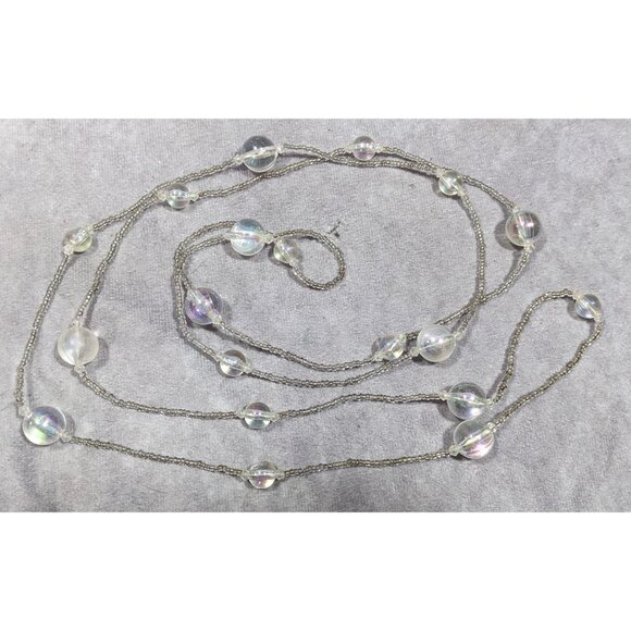 Clear Beaded Aurora Borealis Shimmer Necklace - Picture 6 of 6